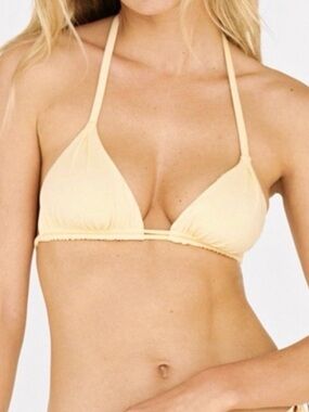 ZARA Pale Butter Yellow Triangle Bikini Top Halter  Size M Adjustable Tie Back